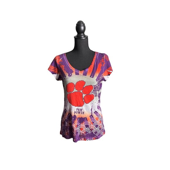 Clemson Tigers "Paw Power" Graphic Bling Tee by Creative Apparel Concepts Size M - Picture 1 of 8